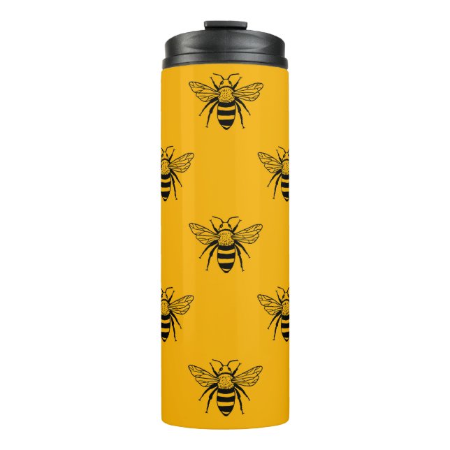 Vintage Bee Pattern, Black Yellow. Thermal Tumbler (Front)