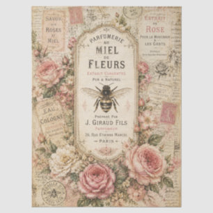 Vintage Bee Rose Bouquet Ephemera Decoupage Tissue Paper