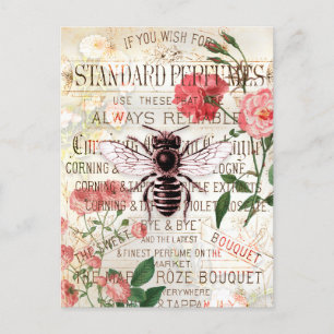 Vintage Bee Rose Bouquet Ephemera Postcard