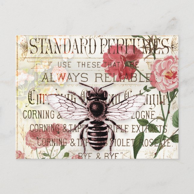 Vintage Bee Rose Bouquet Ephemera Postcard (Front)