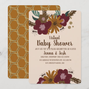 Vintage Bee Sunflower Floral Virtual Baby Shower Invitation