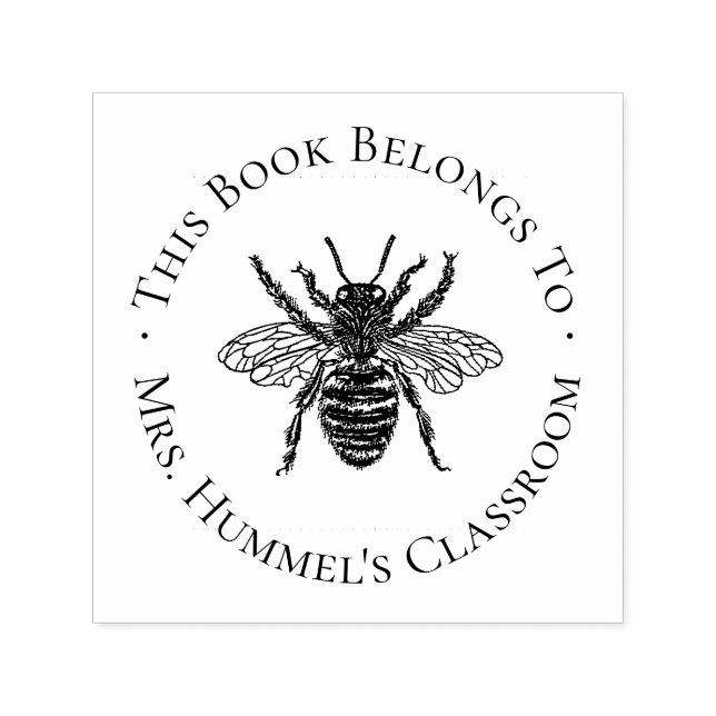 Vintage Bee Teacher Bookplate Label Self-inking Stamp (Design)