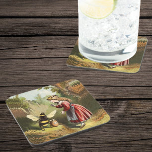 Vintage Bee Victorian Girl Honey Pot Forest Coaster