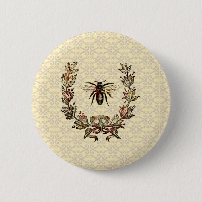 Vintage Bee Wreath 6 Cm Round Badge (Front)