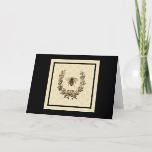 Vintage Bee & Wreath - Black Border Card