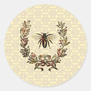 Vintage Bee Wreath Classic Round Sticker