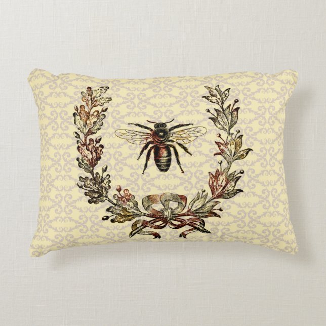 Vintage Bee Wreath Decorative Cushion (Front)