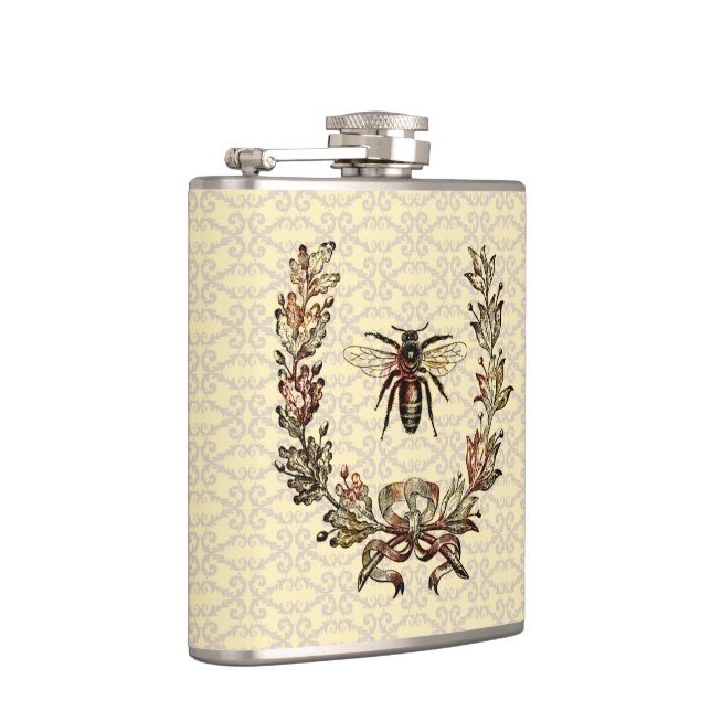 Vintage Bee Wreath Hip Flask (Right)