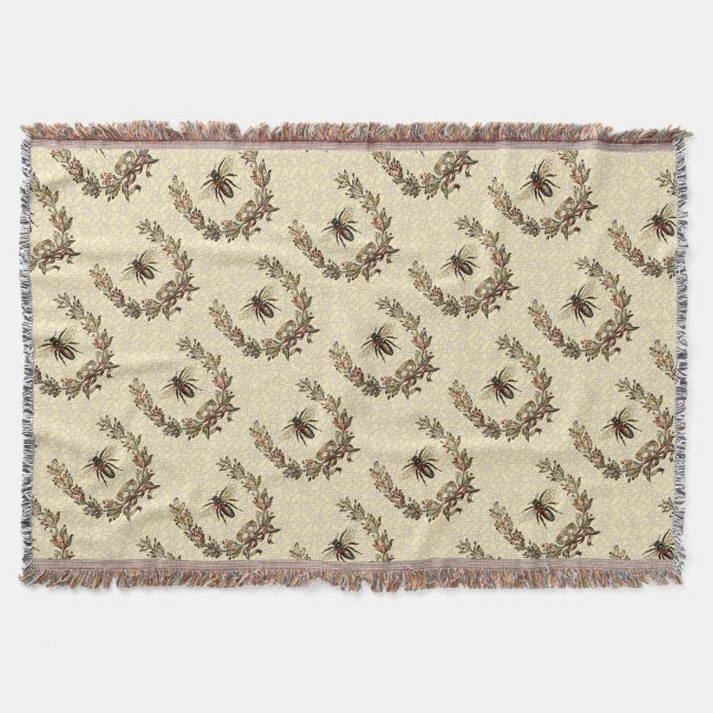 Vintage Bee Wreath II Throw Blanket (Front)