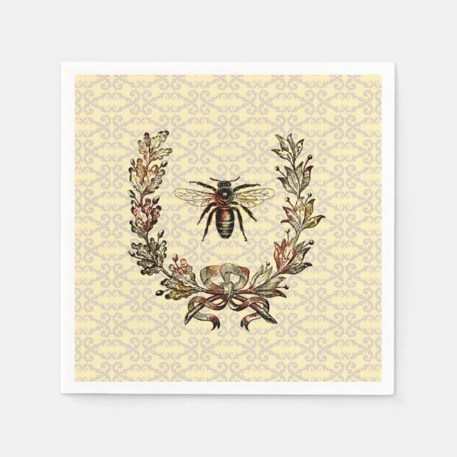 Vintage Bee Wreath Napkin (Front)
