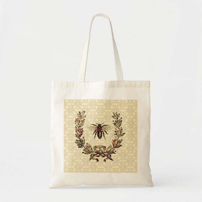 Vintage Bee Wreath Tote Bag (Front)