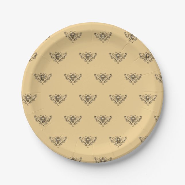 Vintage Bee Yellow Shower Paper Plate (Front)