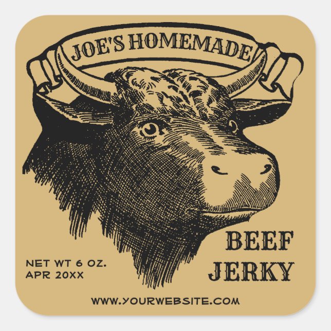 Vintage Beef Jerky Bull Head Template Square Sticker (Front)