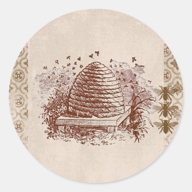 Vintage Beehive Beekeeping Classic Round Sticker (Front)