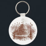 Vintage Beehive Beekeeping Key Ring<br><div class="desc">Brown classically shaped Beehive and  Bees</div>
