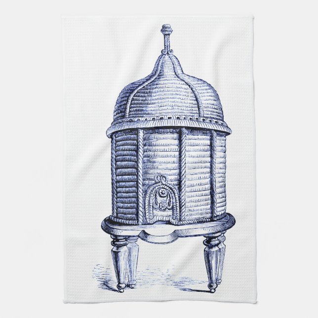 Vintage Beehive Blue Tint Tea Towel (Vertical)