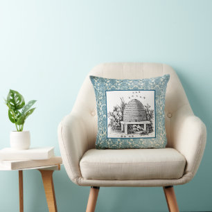 Vintage Beehive on Damask Cushion