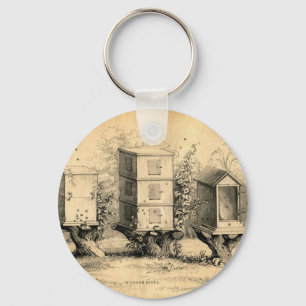 Vintage Beekeeping Beehives Beehive Key Ring