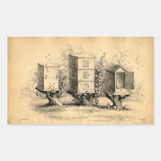 Vintage Beekeeping Beehives Beehive Rectangular Sticker (Front)
