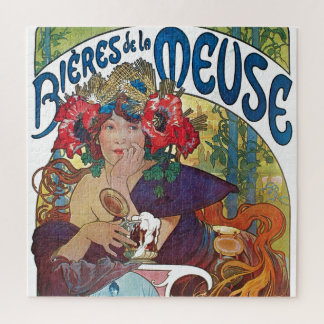 Vintage Beer Art Nouveau Alphonse Mucha Art Jigsaw Puzzle