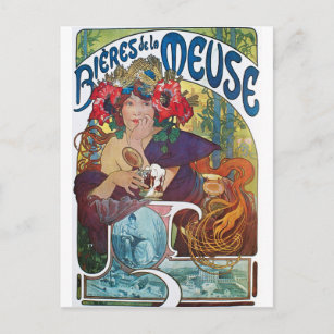 Vintage Beer Art Nouveau Alphonse Mucha Postcard