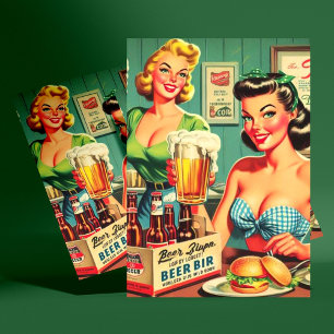 Vintage Beer Girls Illustration Postcard