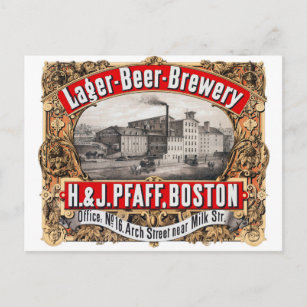 Vintage Beer H & J Pfaff Boston Brewery Postcard