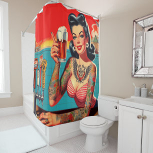 Vintage Beer Pin-up Shower Curtain