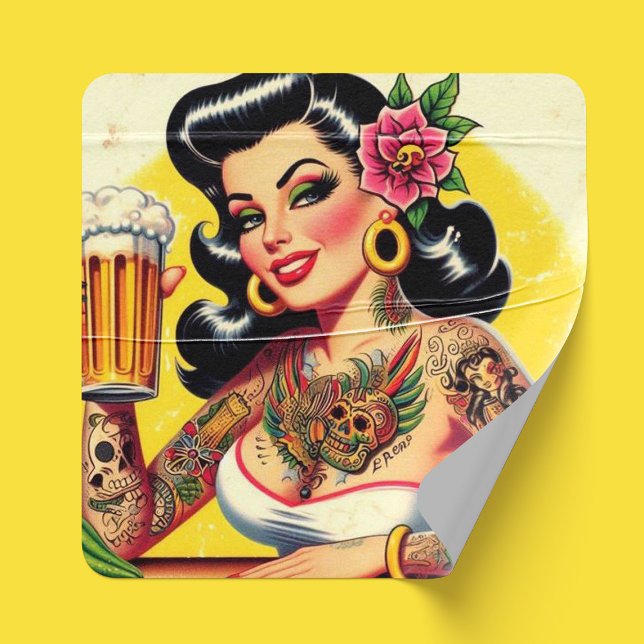 Vintage  Beer Pin-up Square Sticker (Creator Uploaded)