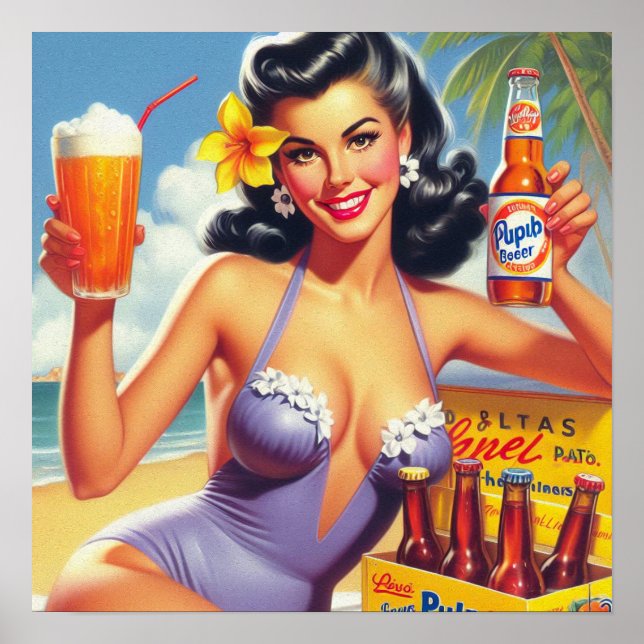 Vintage Beer Summer Pin Up Poster (Front)