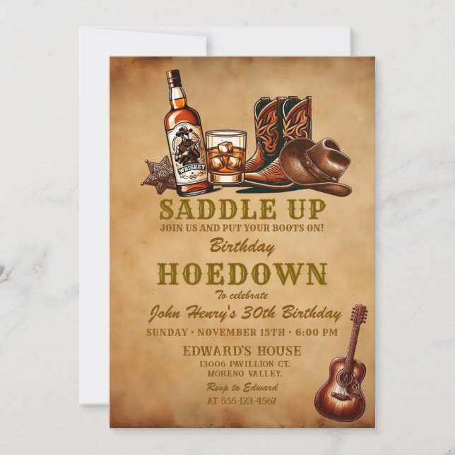 Vintage Beers Boots Cowboy Adult Birthday Invitation (Front)