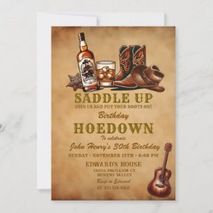 Vintage Beers Boots Cowboy Adult Birthday Invitation