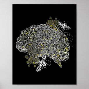 Vintage Bees Anatomical Brain Neuro Nurse Mental H Poster