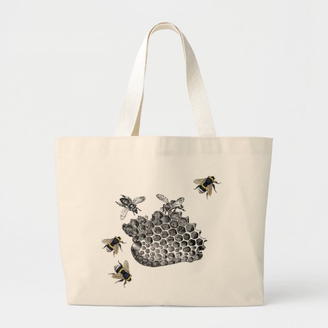 Vintage Bees Large Tote Bag (Front)