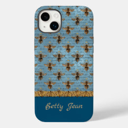 Vintage Bees on Blue Damask with Handwriting Case-Mate iPhone 14 Plus Case