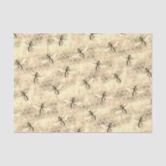 Vintage Bees Pattern on Textured Golden Honeycomb  Tissue Paper