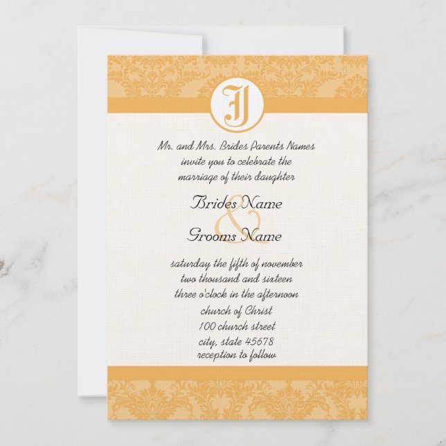Vintage Beeswax Damask Your Photo Wedding Invites (Front)