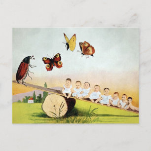 Vintage Beetle Babies Seesaw Postcard