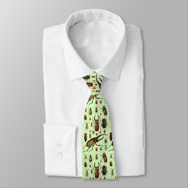 Vintage Beetle Insect Entomology Pale Green Tie (Tied)