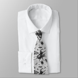 Vintage Beetles & Flying Insects Entomology Gray Tie