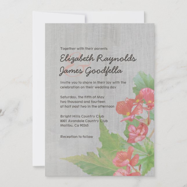 Vintage Begonia Wedding Invitations (Front)
