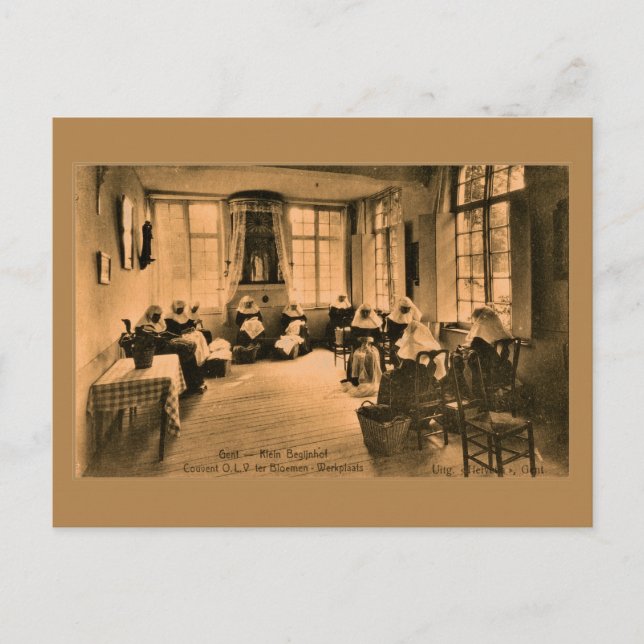 Vintage Beguines lace making in Ghent (Gent) Postcard (Front)