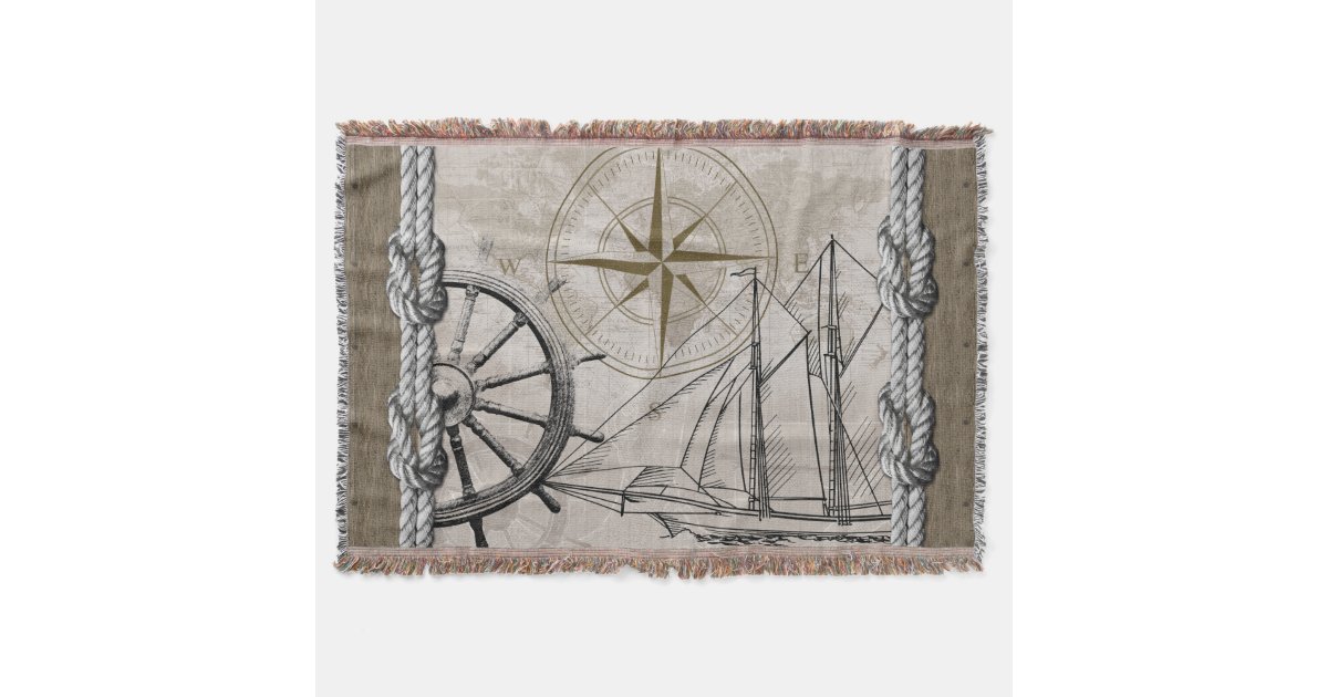 Vintage Beige and Brown Nautical Graphic Throw Blanket Zazzle