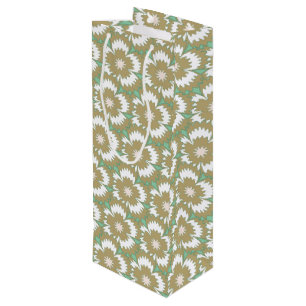 Vintage beige and green floral Dianthus Barbatus Wine Gift Bag