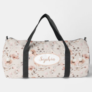 Vintage Beige And Pink Floral Pattern Duffle Bag