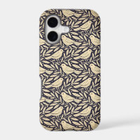 Vintage Beige Bird Pattern on Dark Background