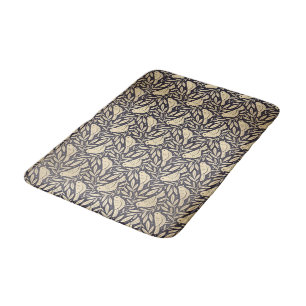 Vintage Beige Bird Pattern on Dark Background Bath Mat