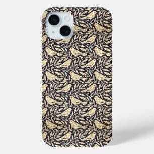 Vintage Beige Bird Pattern on Dark Background iPhone 15 Mini Case