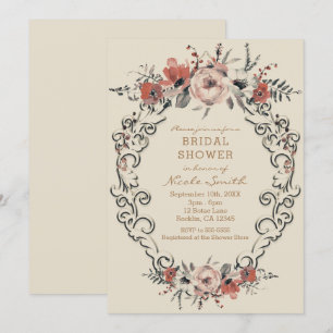 Vintage Beige Botanical Floral Bridal Shower Invitation