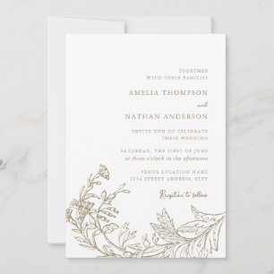 Vintage Beige Botanical Floral Wedding Invitation